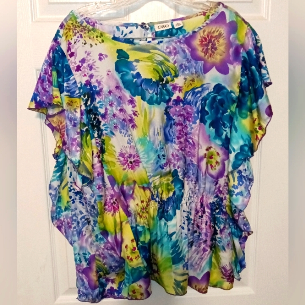 CATO Multicolor Floral Women's Top(PTP 18" L 20") - Picture 3 of 5